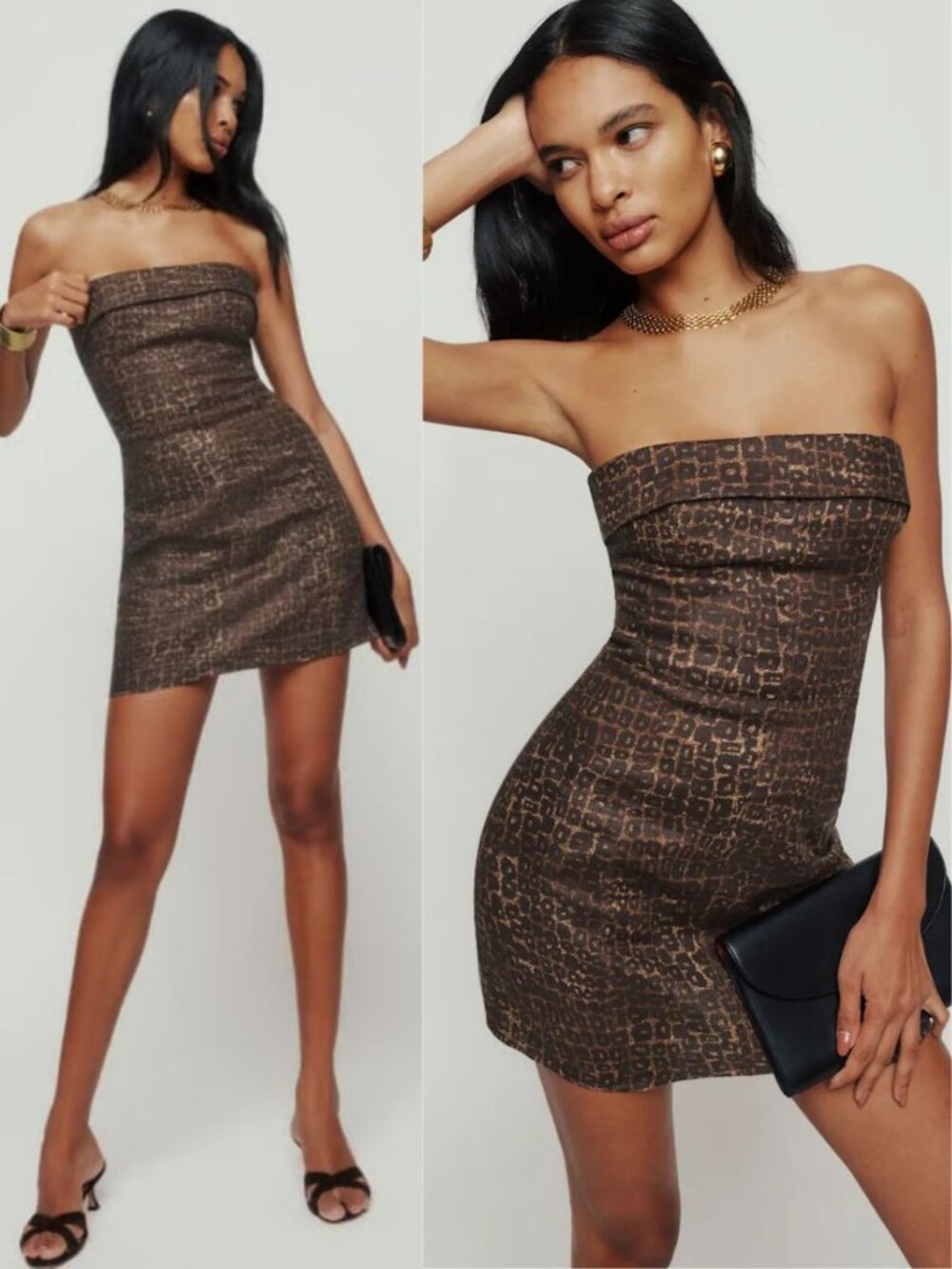 Reformation Madilyn Mini Dress Vesuvio Brown Strapless‎ Linen Size 10